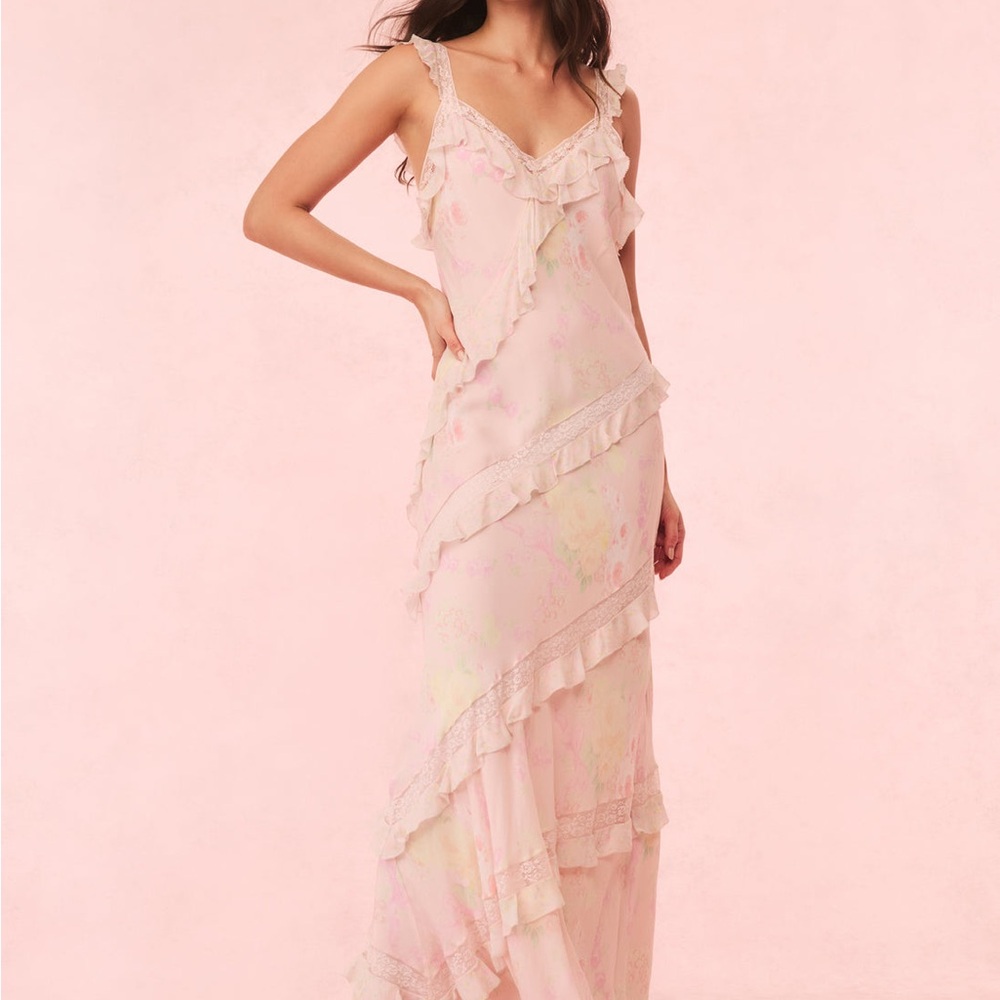 LoveShackFancy Pink Floral Maxi Dress